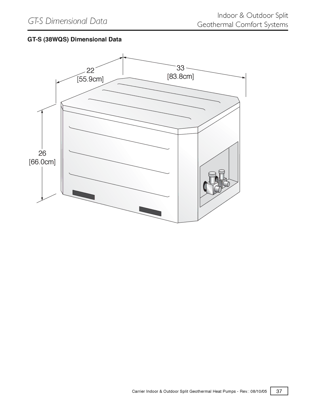 Carrier GT-PX, GT-G specifications GT-S Dimensional Data, GT-S 38WQS Dimensional Data 