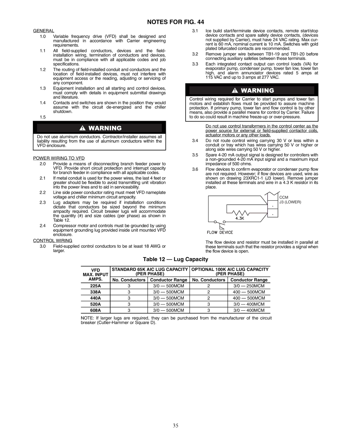 Carrier HFC-134A installation instructions Lug Capacity, A23-1587 