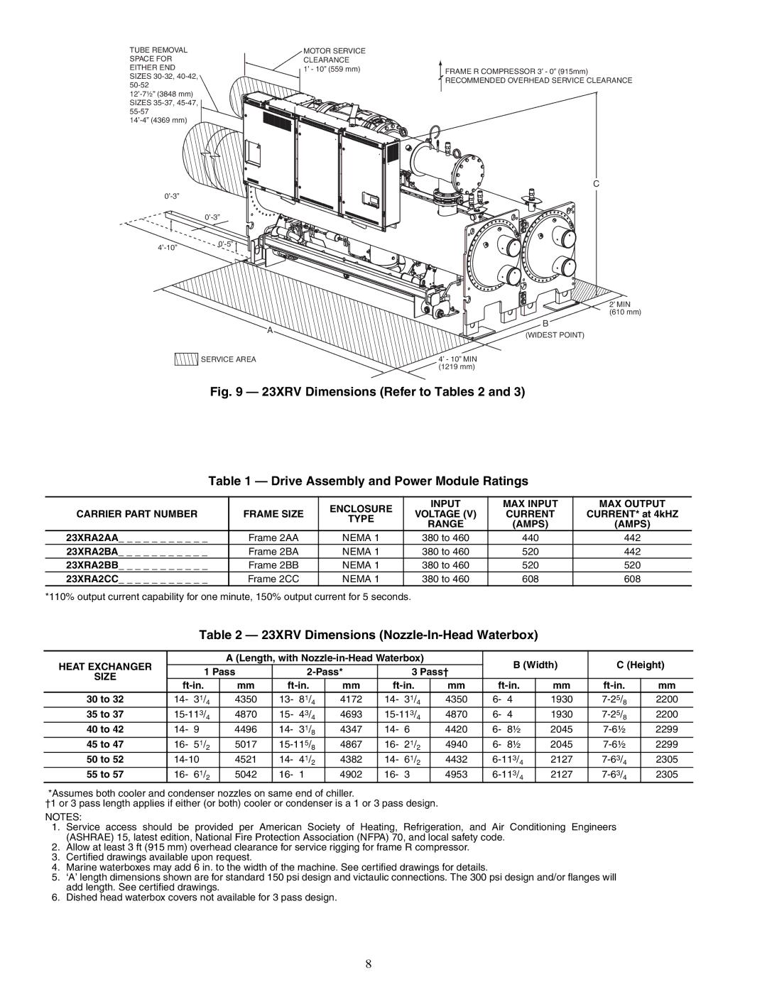 Carrier HFC-134A installation instructions 23XRV Dimensions Nozzle-In-Head Waterbox, A23-1557 