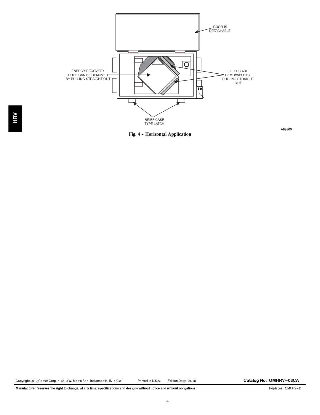 Carrier HRVCCSHB, HRVCCSVB owner manual Horizontal Application 