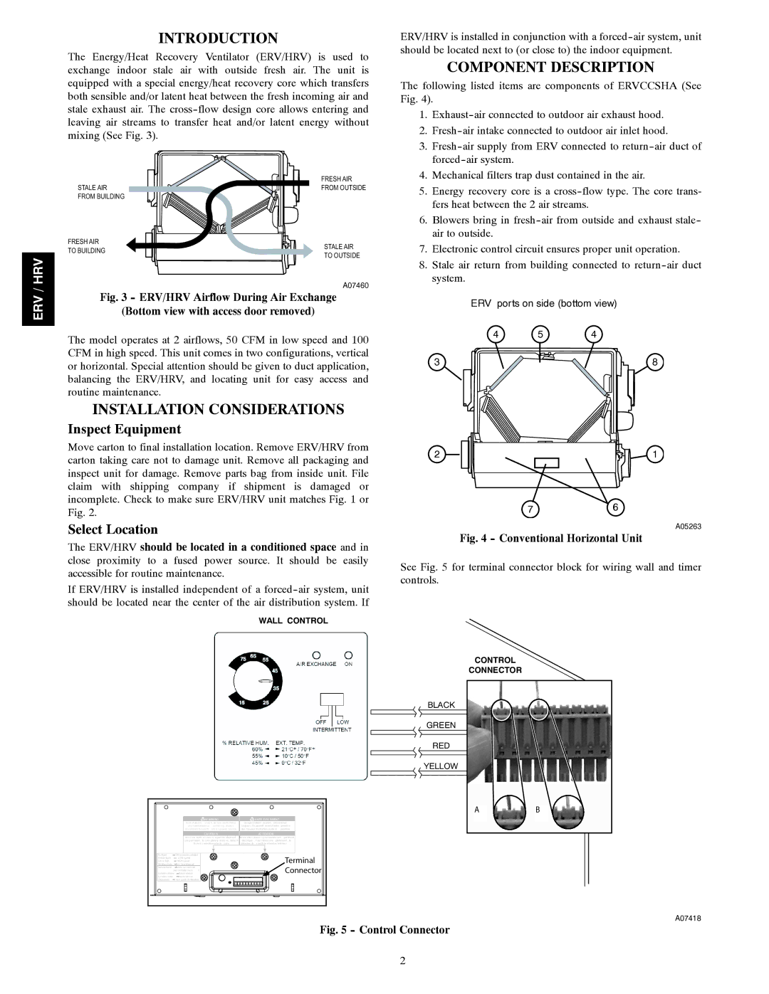 Carrier HRVCCSHB1100 Introduction, Component Description, Installation Considerations, Inspect Equipment, Select Location 