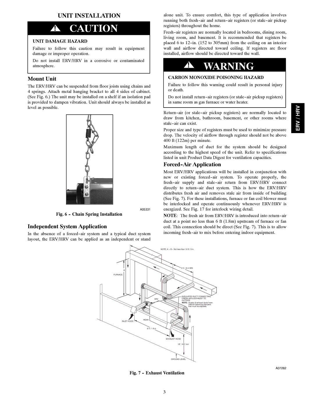 Carrier ERVCCSVB1100, HRVCCSVB1100 Unit Installation, Mount Unit, Independent System Application, Forced-Air Application 