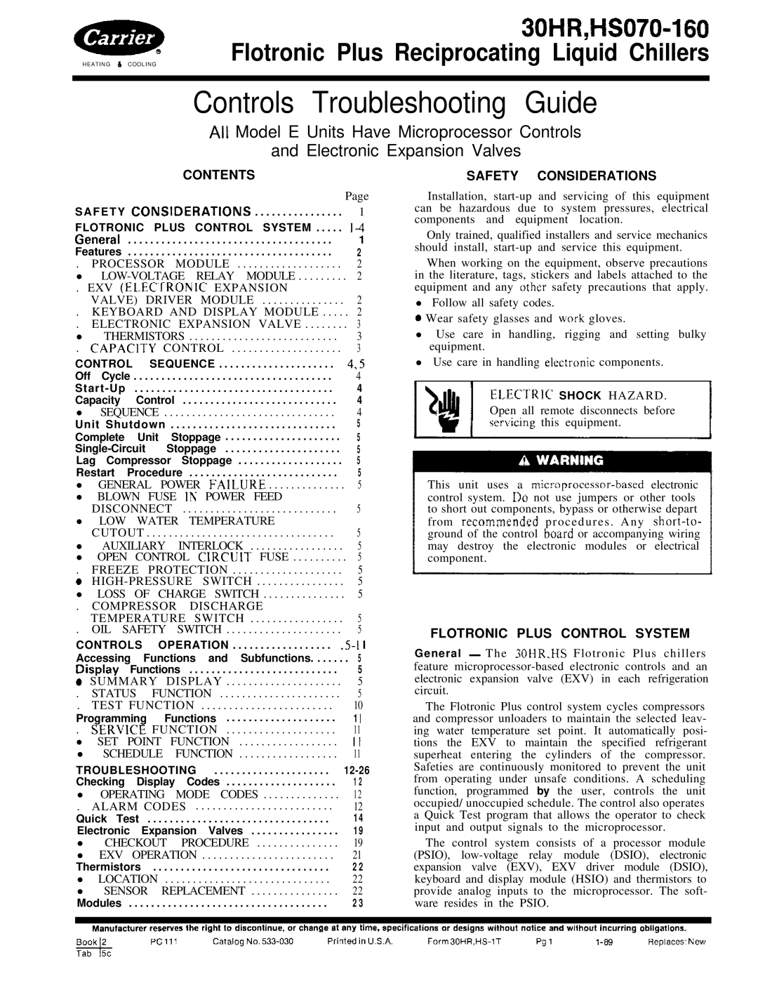 Carrier HS070-160 manual Controls Troubleshooting Guide 