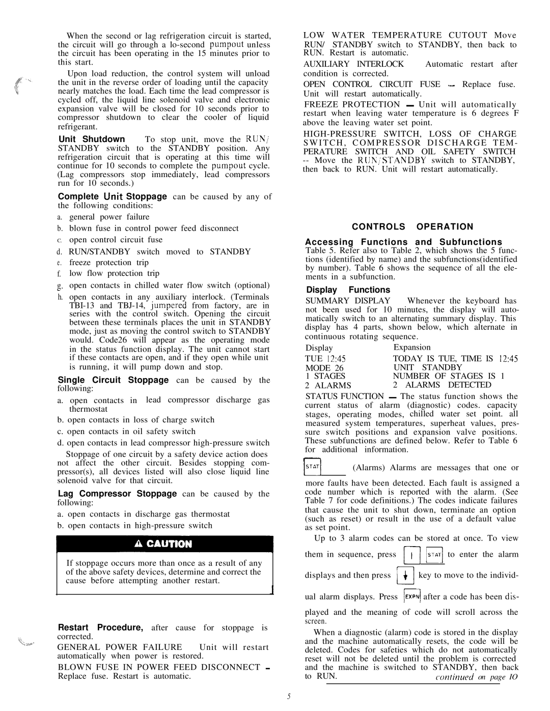 Carrier HS070-160 manual Controls Operation 