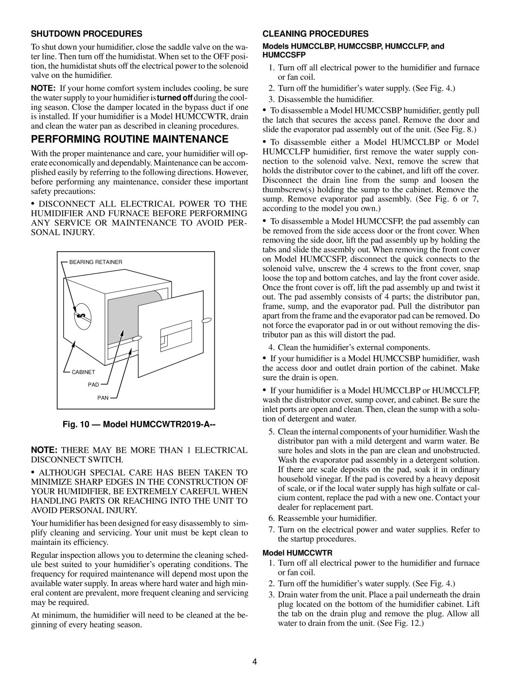 Carrier HUMCCLBP2018, HUMCCLFP1025, HUMCCSFP1016, HUMCCSBP2017 Performing Routine Maintenance, Model HUMCCWTR2019-A 