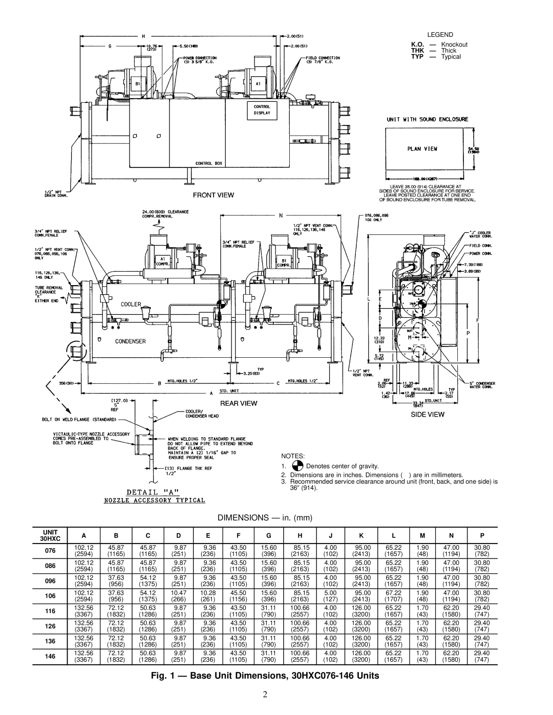 Carrier HXC076-186, 30HXA installation instructions Base Unit Dimensions, 30HXC076-146 Units 