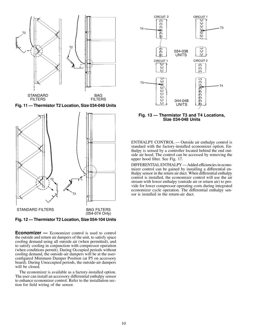 Carrier 50FK, JK034-074, 48FK specifications Thermistor T2 Location, Size 034-048 Units 