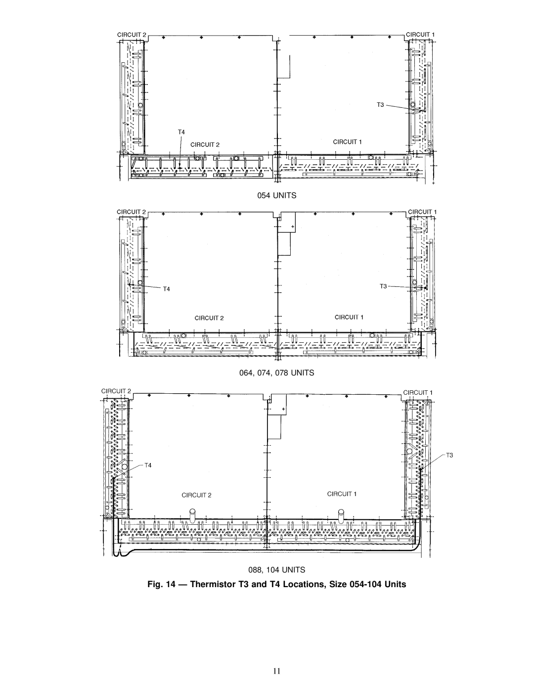 Carrier 48FK, JK034-074, 50FK specifications Thermistor T3 and T4 Locations, Size 054-104 Units 