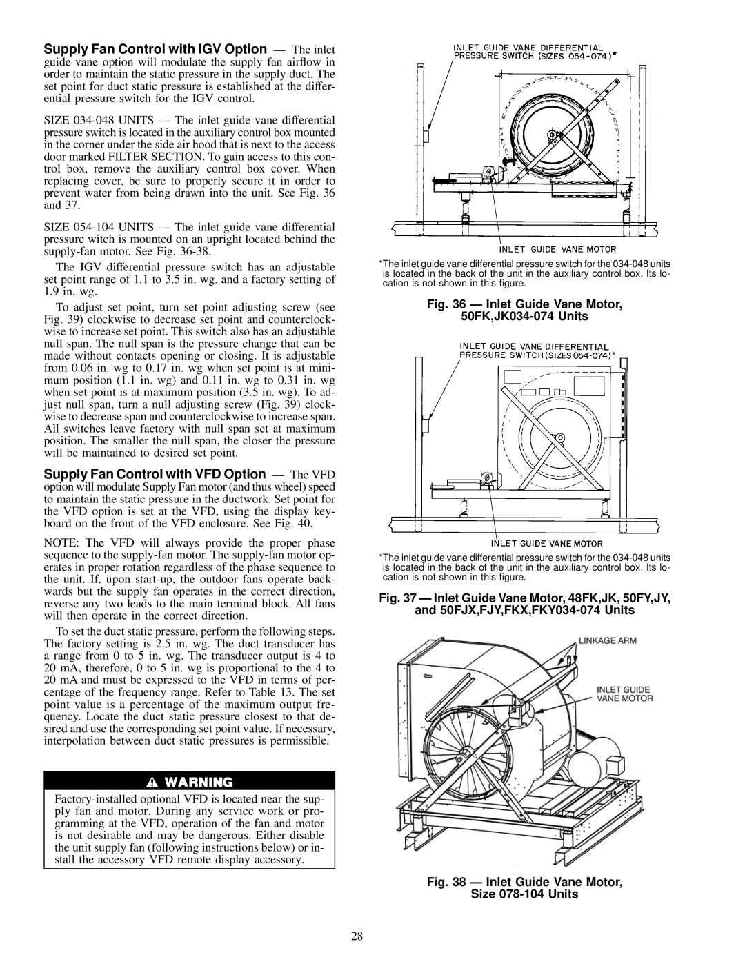 Carrier 48FK specifications Inlet Guide Vane Motor 50FK,JK034-074 Units 