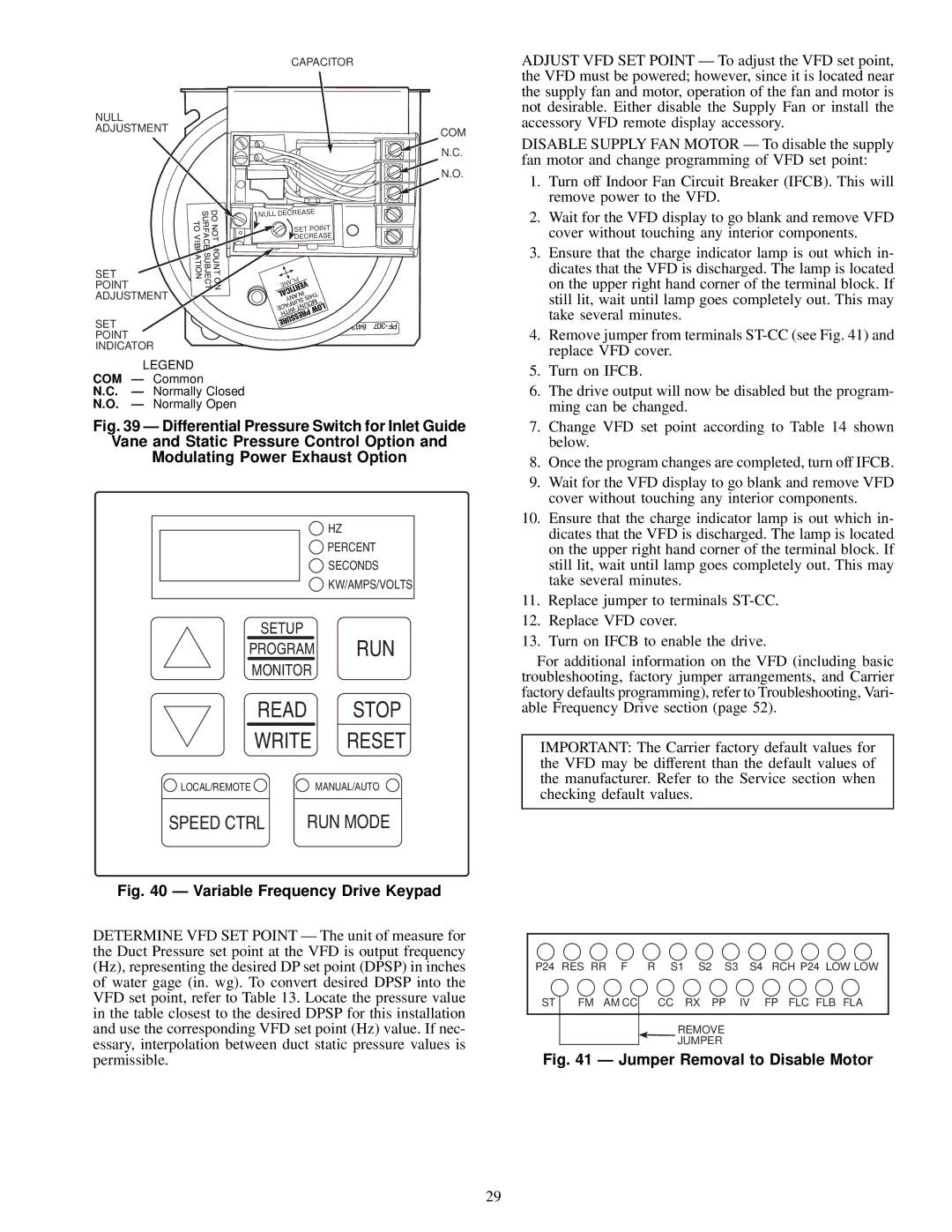 Carrier 48FK, JK034-074, 50FK specifications Variable Frequency Drive Keypad, Jumper Removal to Disable Motor 