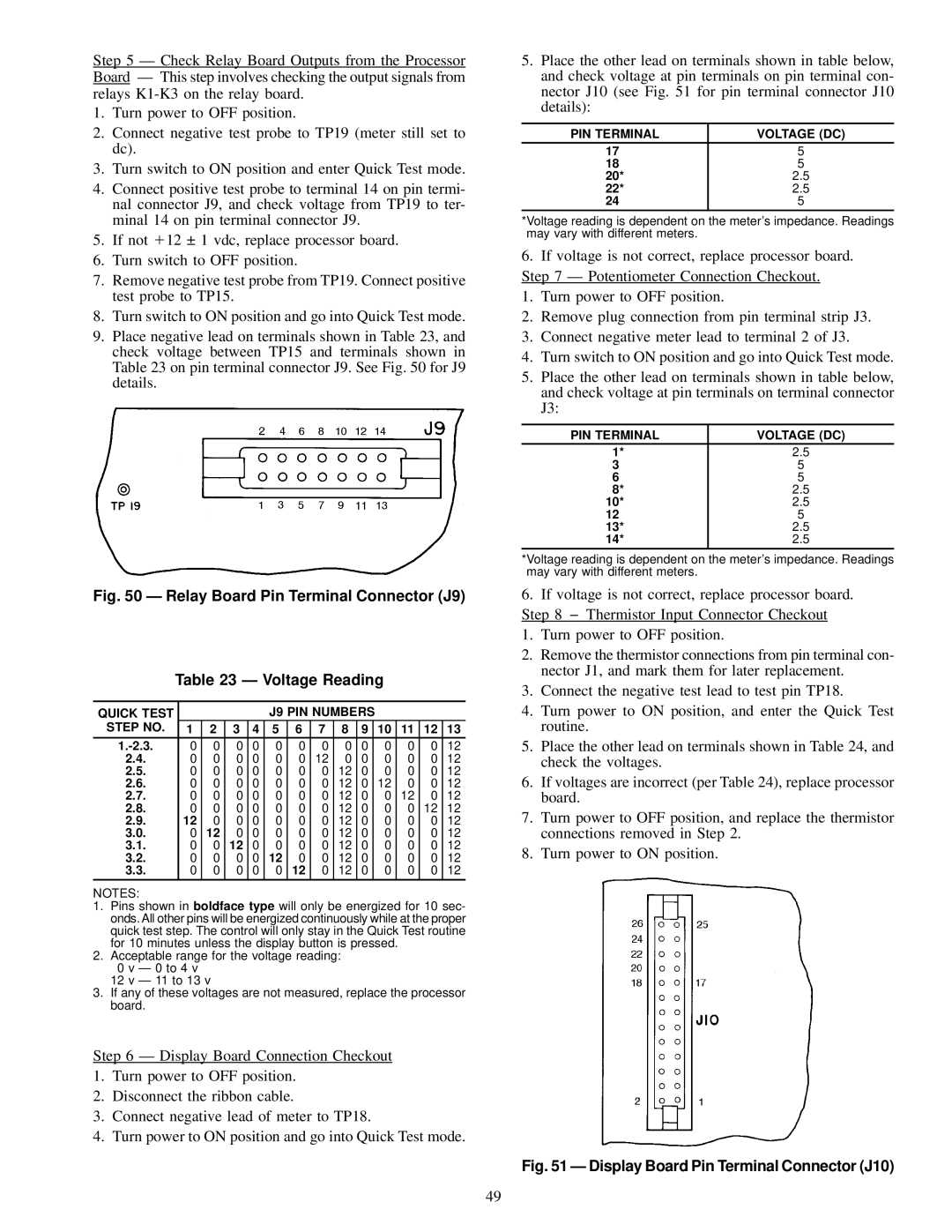 Carrier 50FK, JK034-074, 48FK specifications Quick Test J9 PIN Numbers Step no, PIN Terminal Voltage DC 