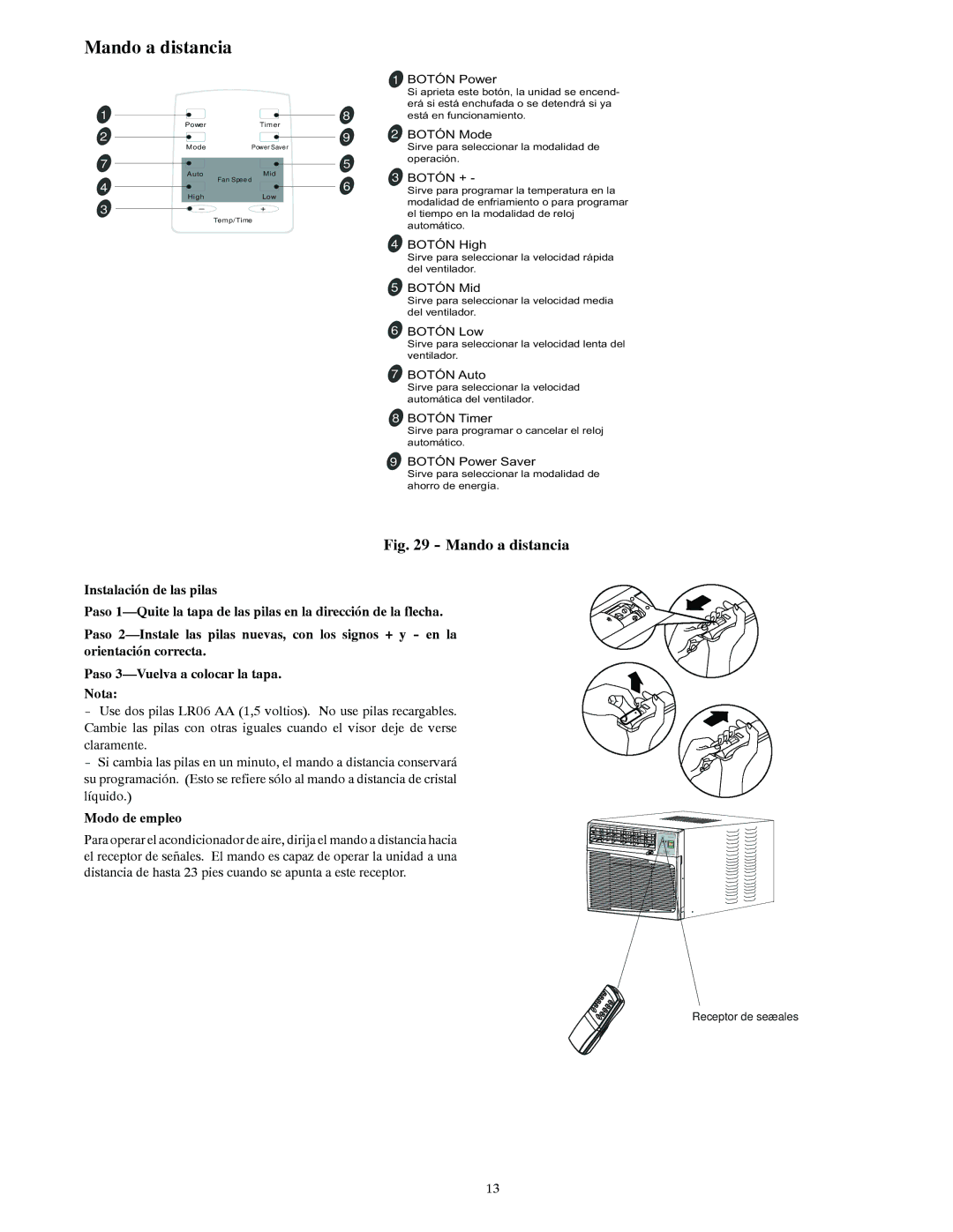 Carrier KH_233P, KH_123P, KC_183P, KC_233P, KC_223P, KC_141P manual Mando a distancia, Modo de empleo 