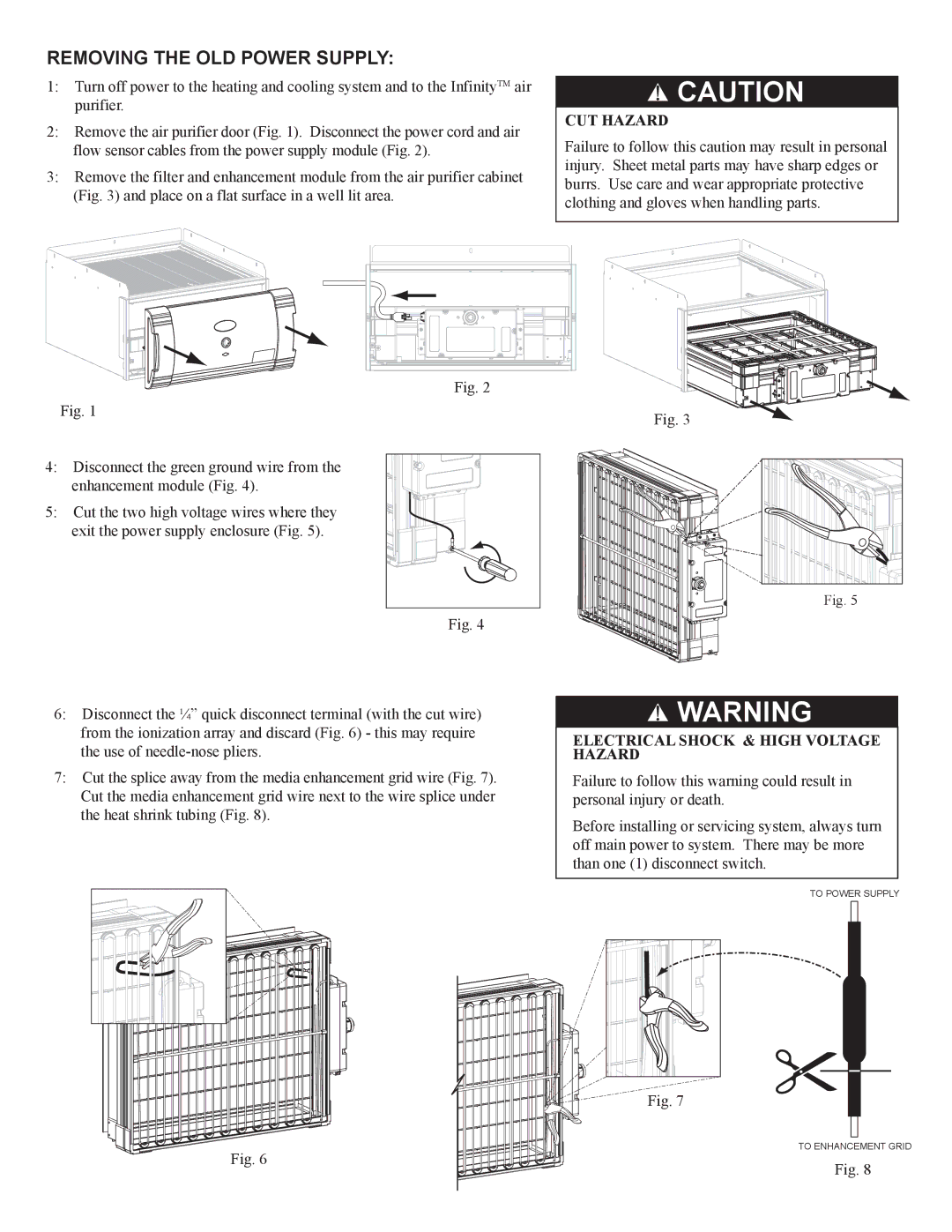 Carrier KIT63000 Removing the OLD Power Supply, CUT Hazard, Electrical Shock & High Voltage Hazard 