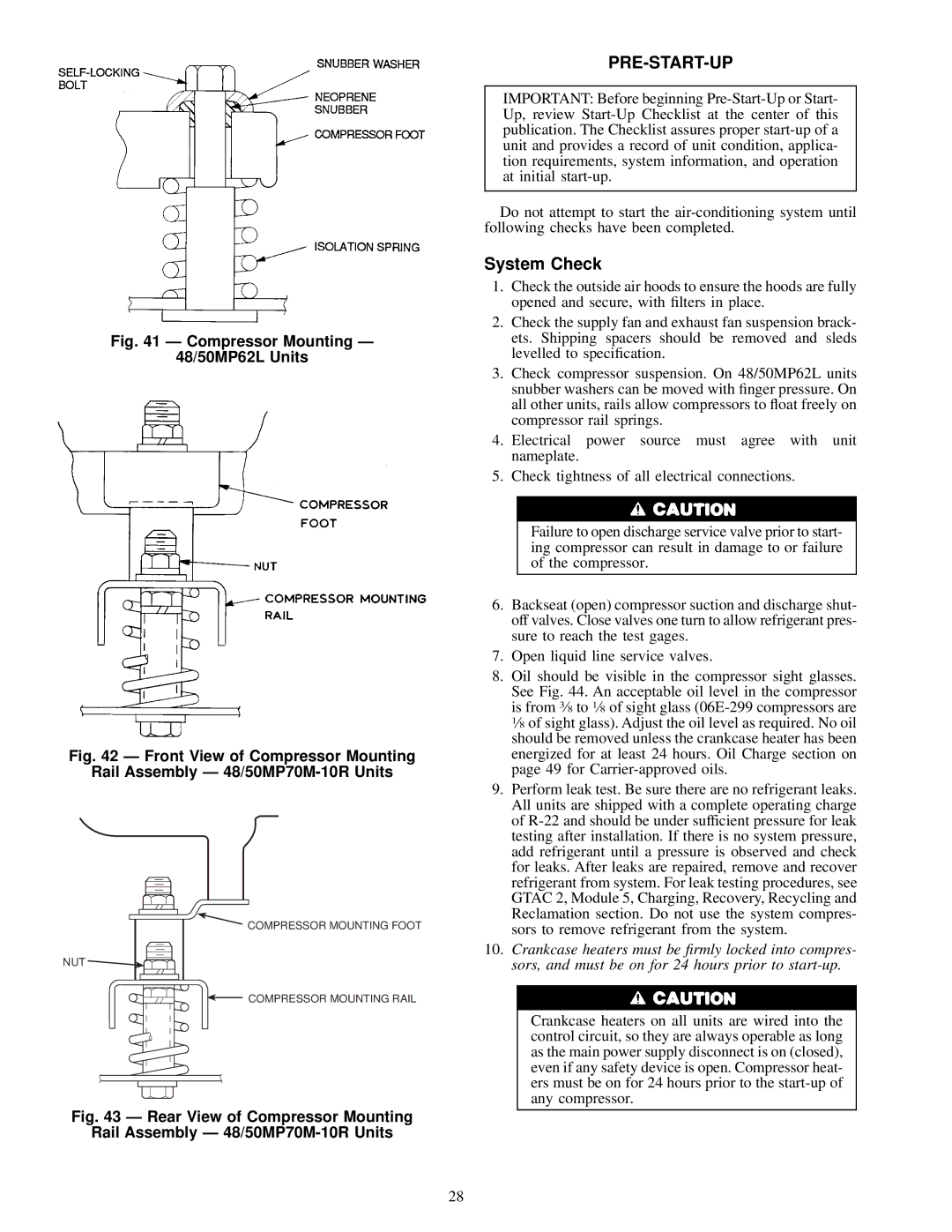 Carrier 50MP62L-10R, MPE62L-10R, 48MPD specifications Pre-Start-Up, System Check 