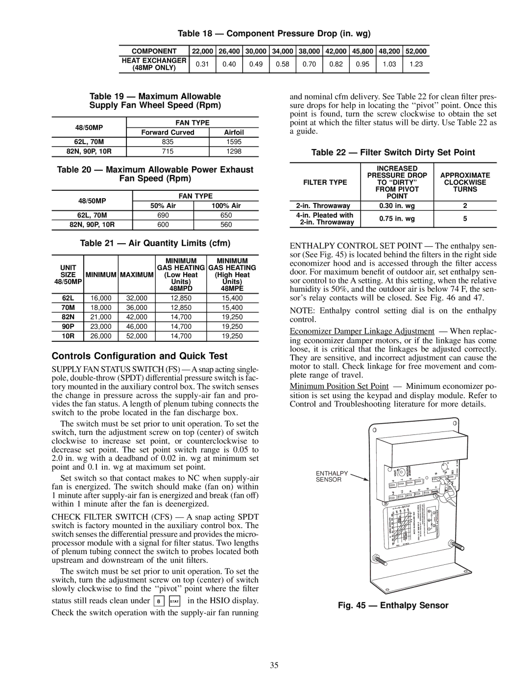 Carrier 48MPD, MPE62L-10R, 50MP62L-10R specifications Controls Conguration and Quick Test 