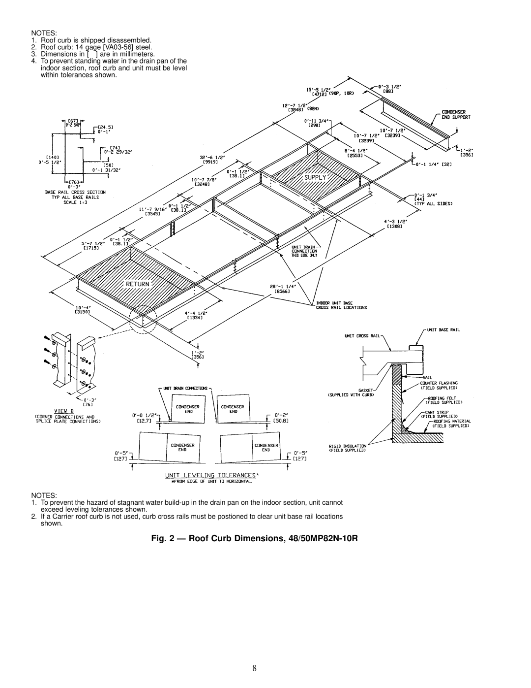 Carrier 48MPD, MPE62L-10R, 50MP62L-10R specifications Roof Curb Dimensions, 48/50MP82N-10R 