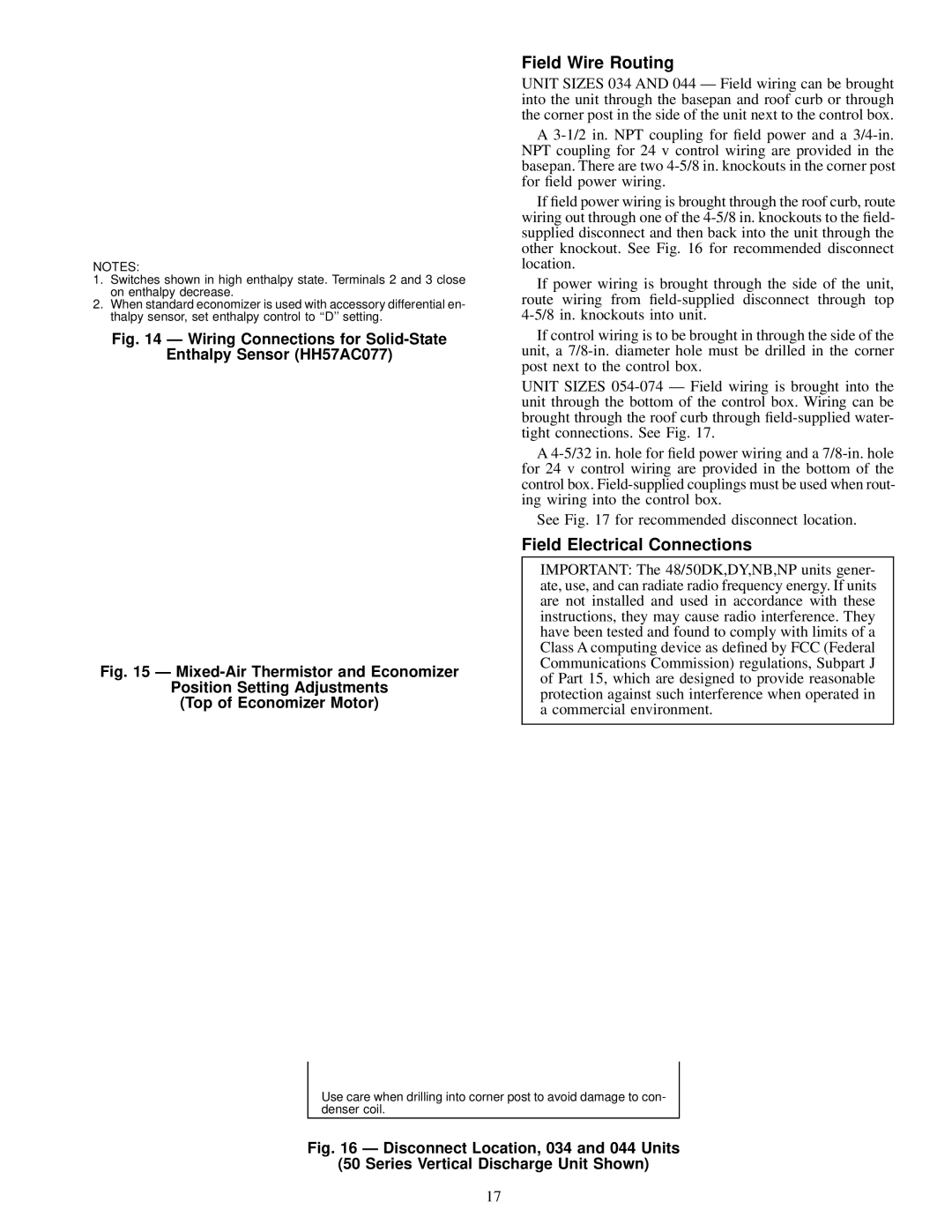 Carrier NP034-074 specifications Field Wire Routing, Field Electrical Connections 