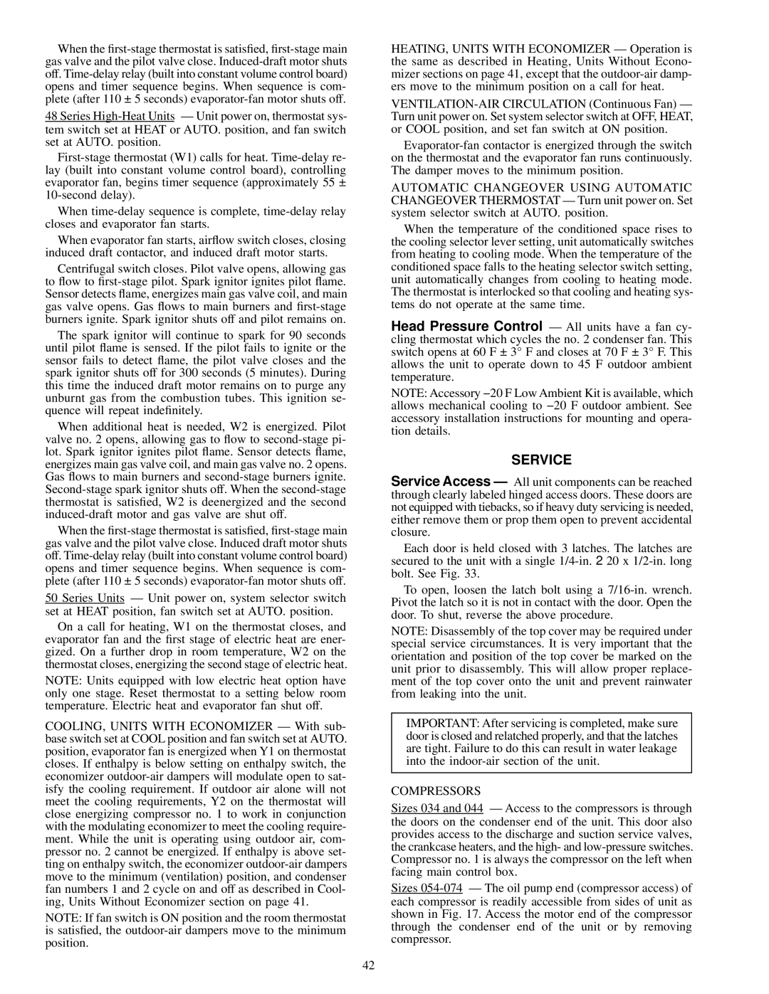 Carrier NP034-074 specifications Service, Compressors 