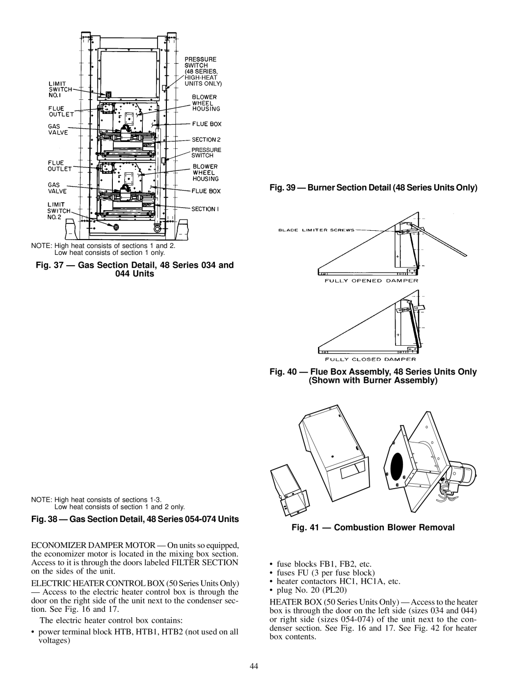 Carrier NP034-074 specifications Burner Section Detail 48 Series Units Only 