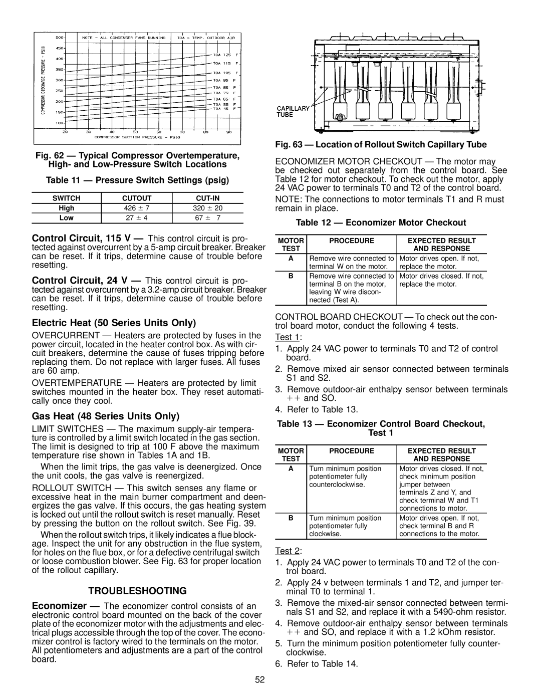 Carrier NP034-074 Electric Heat 50 Series Units Only, Gas Heat 48 Series Units Only, Economizer Motor Checkout 