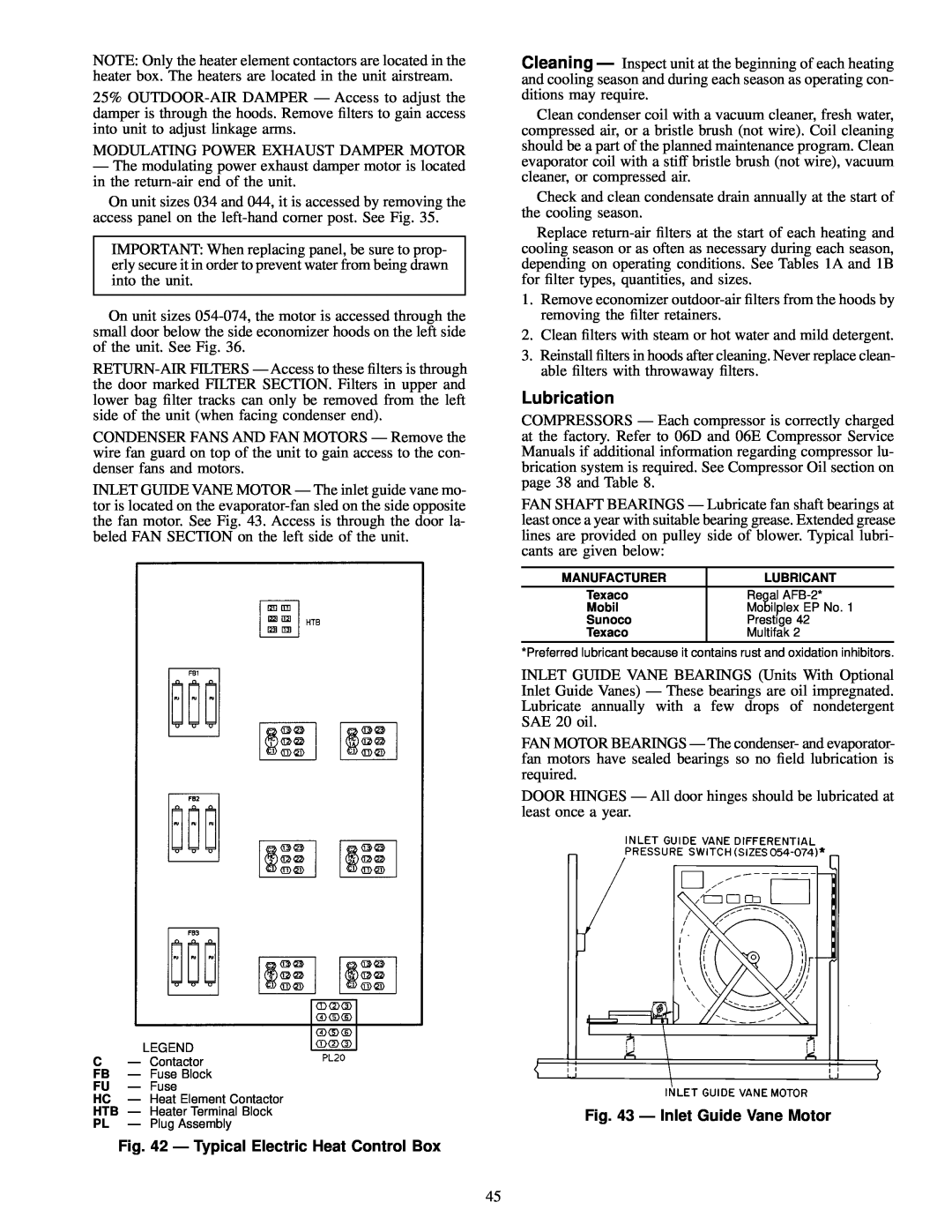 Carrier NP034-074 specifications Lubrication, Ð Typical Electric Heat Control Box, Ð Inlet Guide Vane Motor 