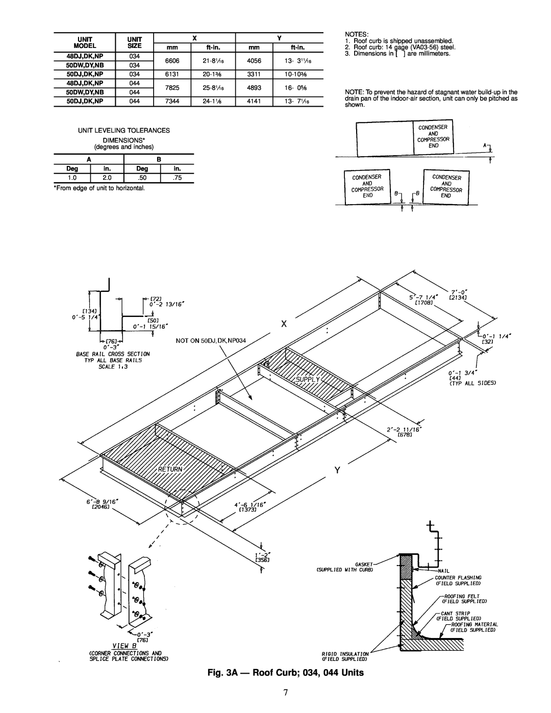 Carrier NP034-074 specifications A Ð Roof Curb; 034, 044 Units 