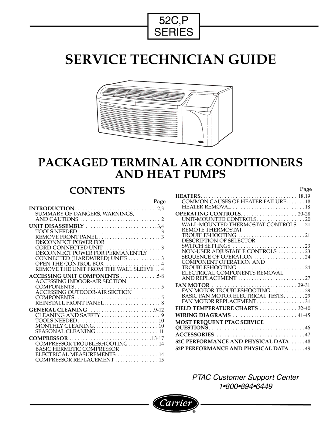 Carrier 52C, P manual Service Technician Guide, Contents 