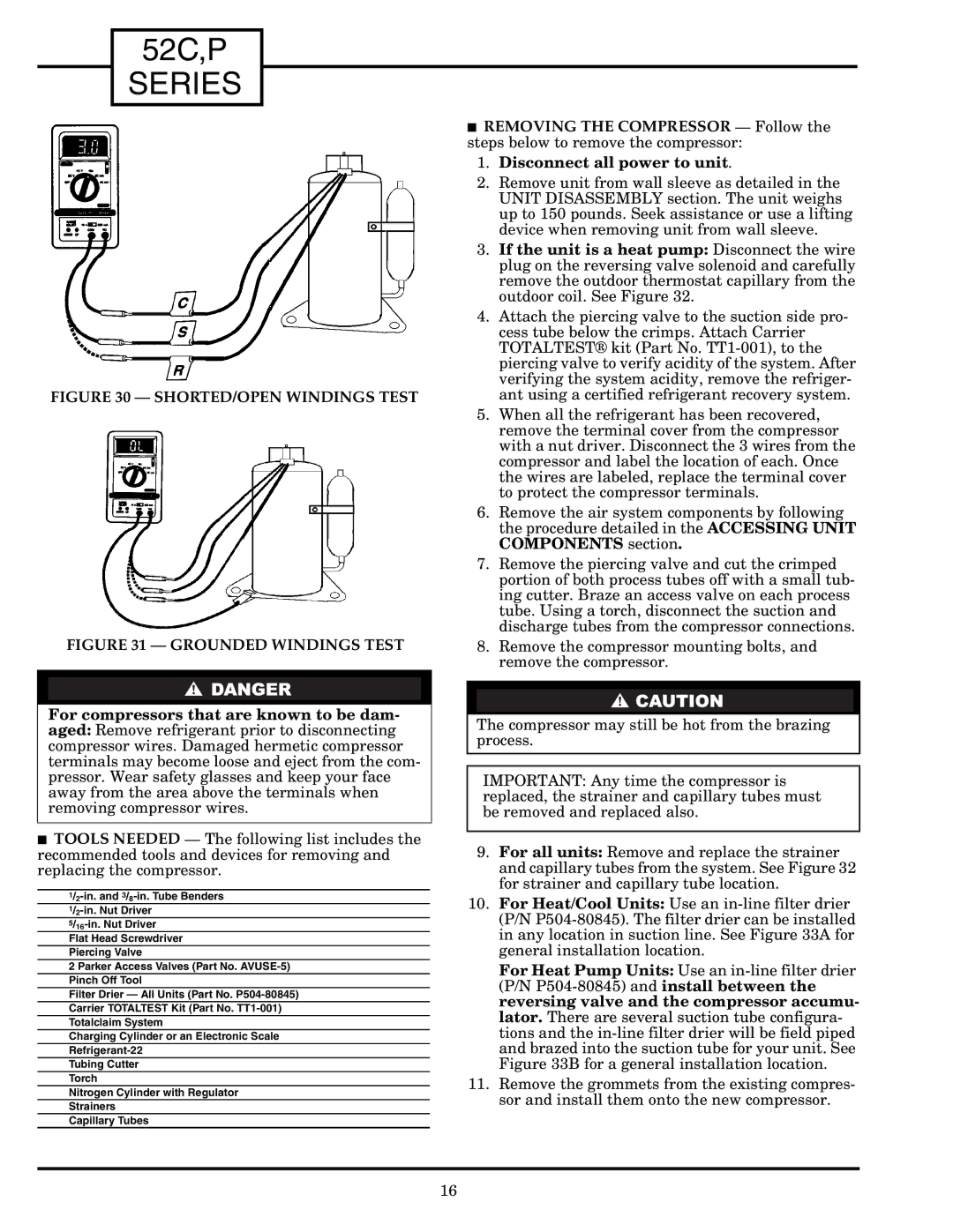 Carrier 52C manual SHORTED/OPEN Windings Test 