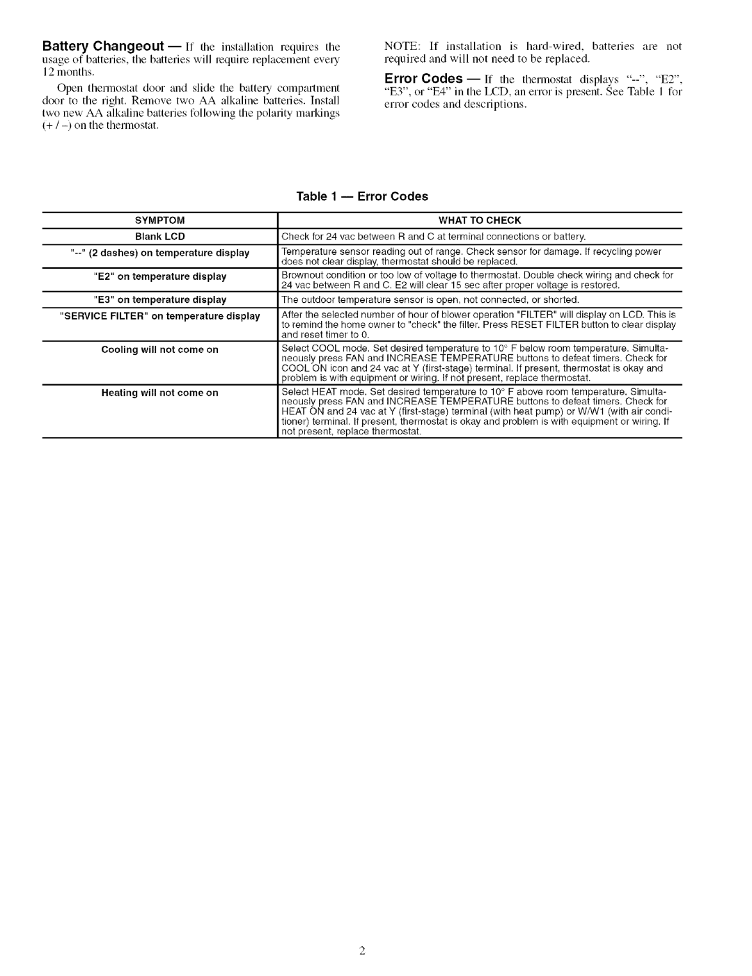 Carrier P274-0200-C, P274-0300-C, P274-0100-C owner manual Error Codes, What to Check 