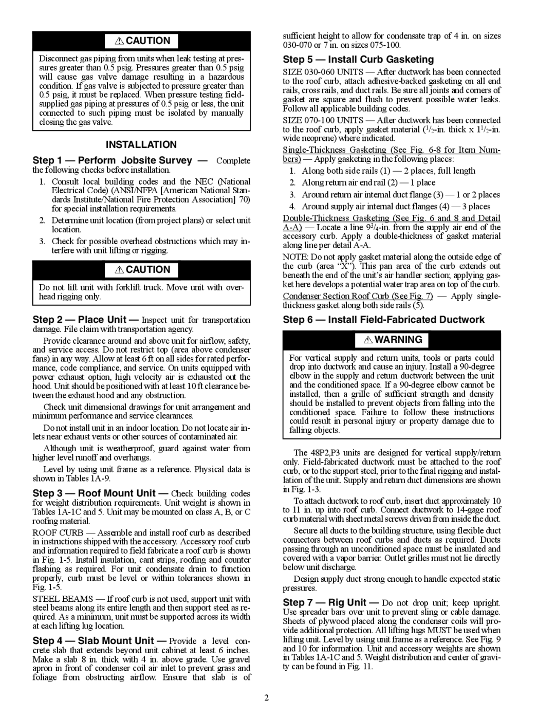 Carrier 48P2, P5030-100, P3, P4 installation instructions Installation 