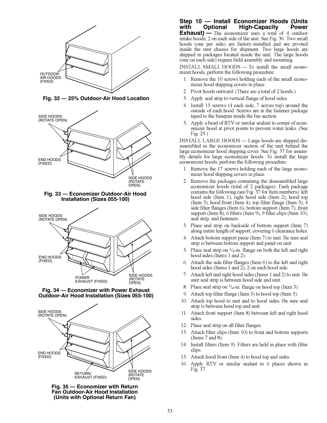 Carrier P3, P5030-100, 48P2, P4 installation instructions 25% Outdoor-Air Hood Location 