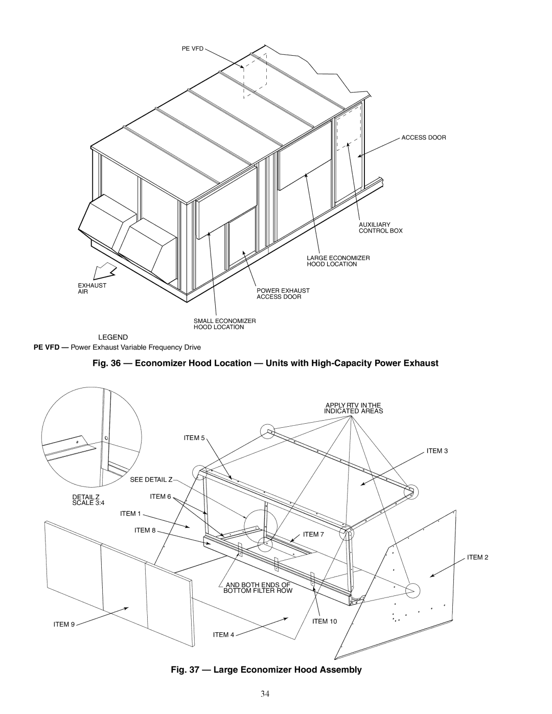 Carrier 48P2, P5030-100, P3, P4 installation instructions Large Economizer Hood Assembly 