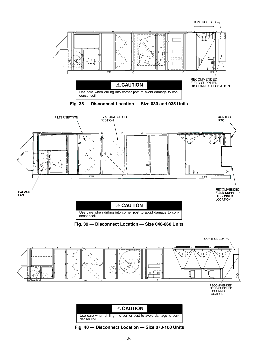 Carrier P5030-100, P3, 48P2, P4 installation instructions Disconnect Location Size 030 and 035 Units 