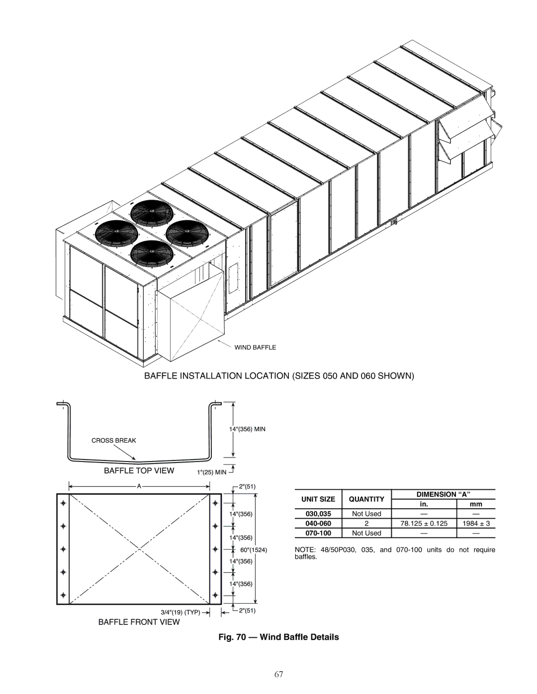 Carrier P4, P5030-100, P3, 48P2 installation instructions Wind Baffle Details 