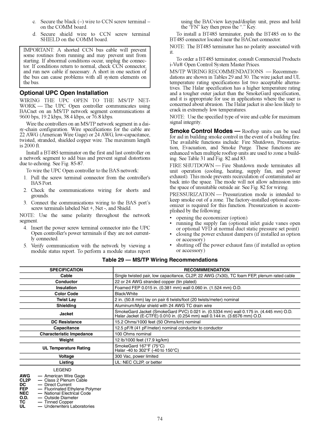 Carrier 48P2, P5030-100, P3, P4 installation instructions Optional UPC Open Installation, MS/TP Wiring Recommendations 