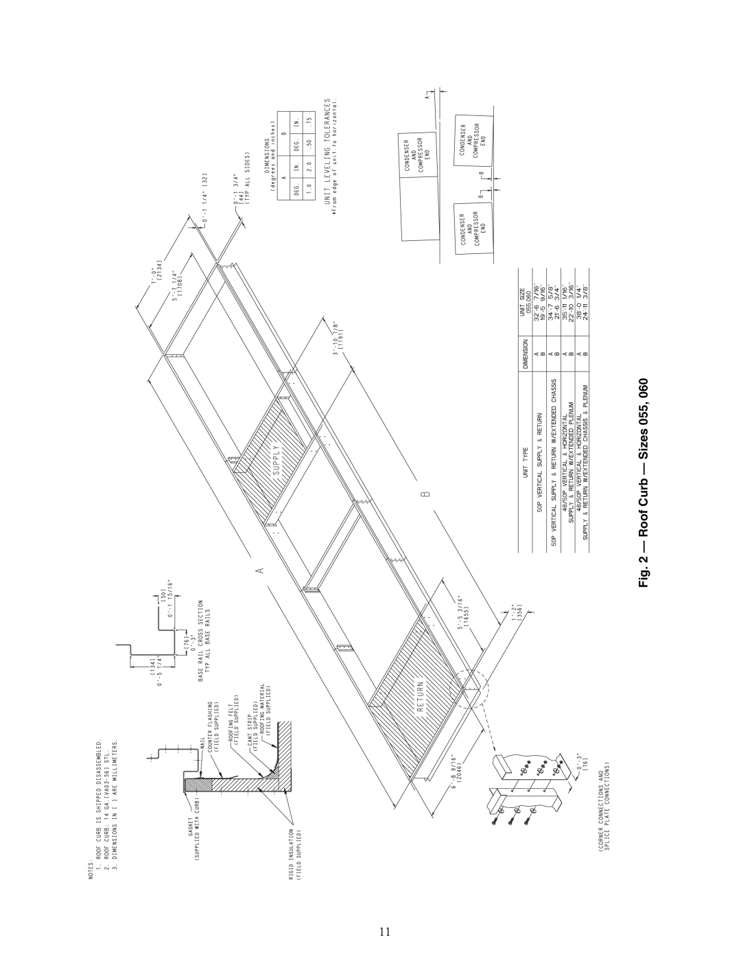 Carrier P4, P5030-100, P3, 48P2 installation instructions Roof Curb - Sizes 