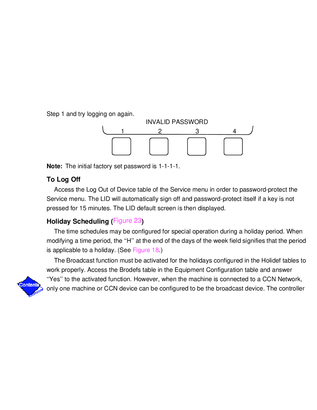 Carrier PC211 specifications To Log Off, Holiday Scheduling Figure 