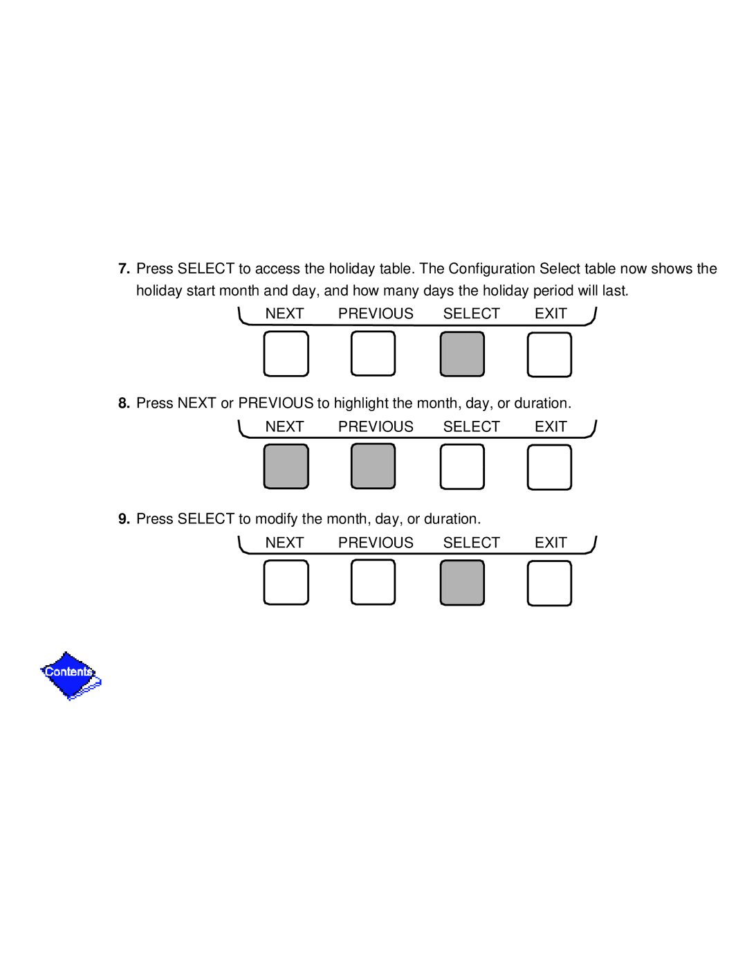 Carrier PC211 specifications Press Select to modify the month, day, or duration 