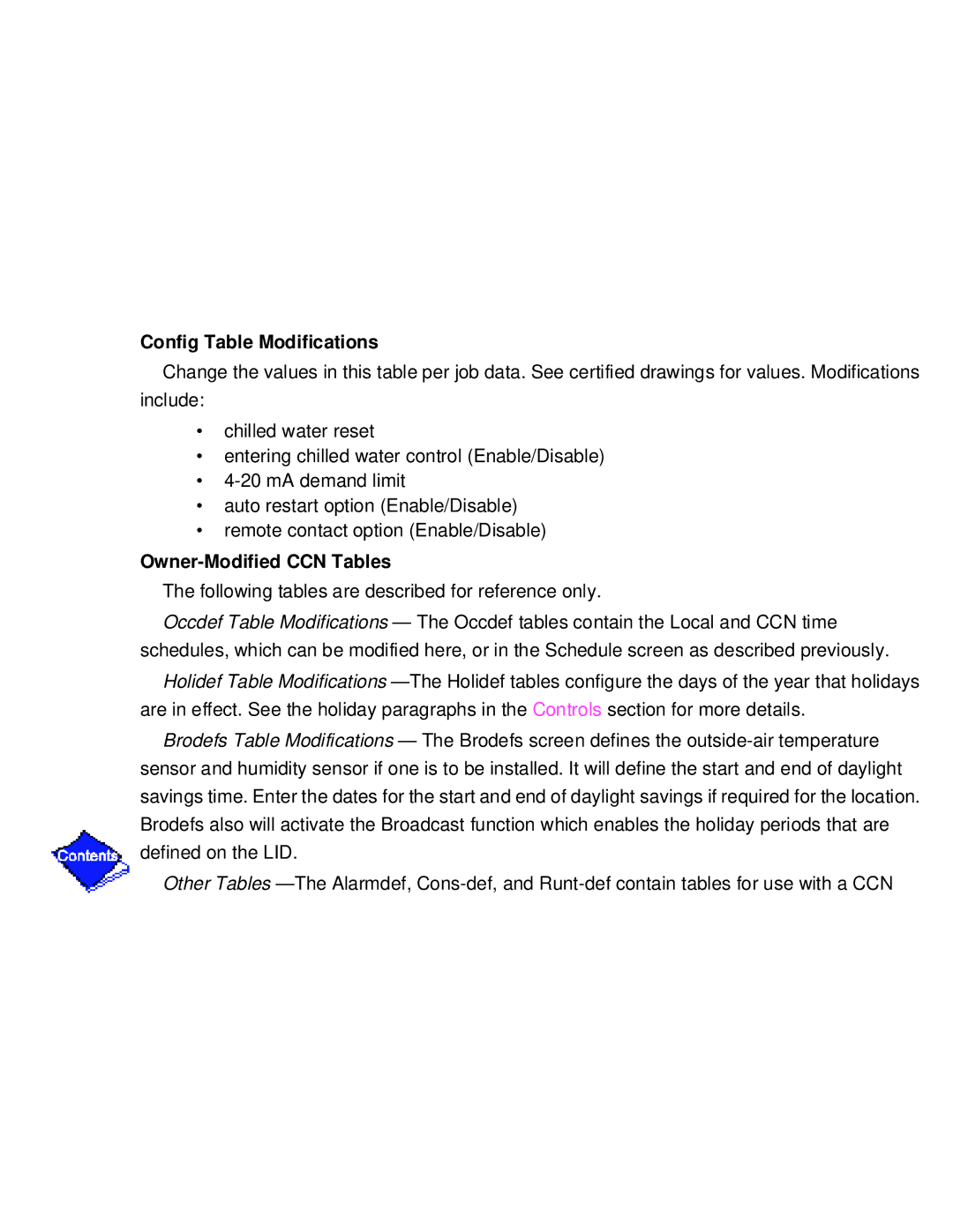 Carrier PC211 specifications Config Table Modifications, Owner-Modified CCN Tables 