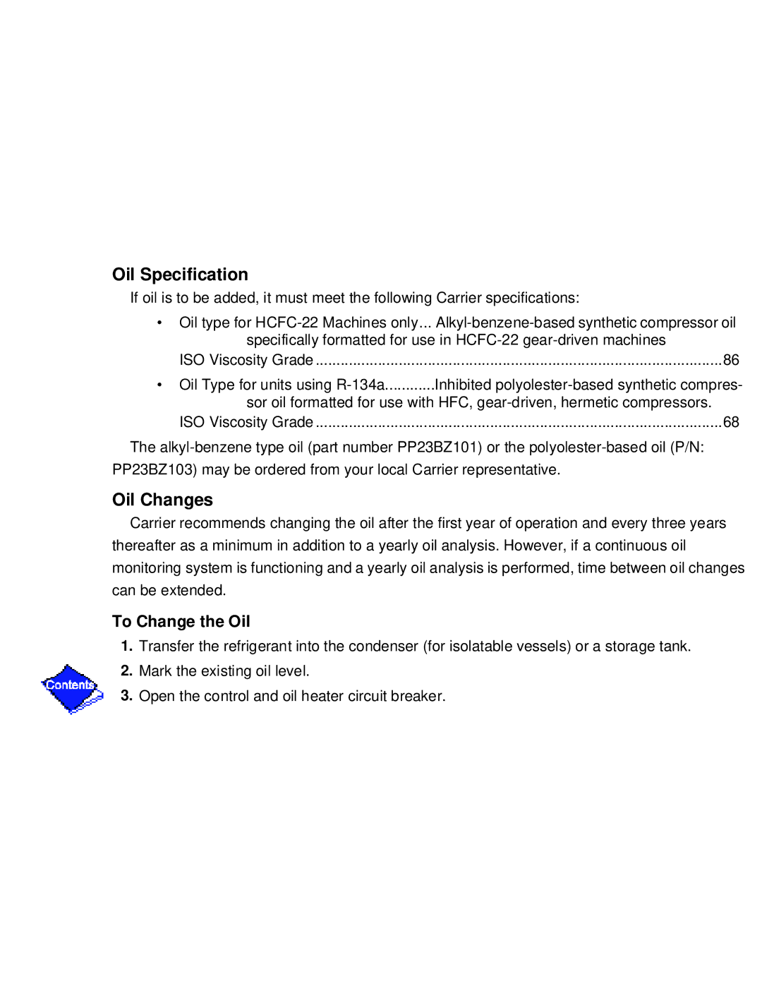 Carrier PC211 specifications ISO Viscosity Grade 