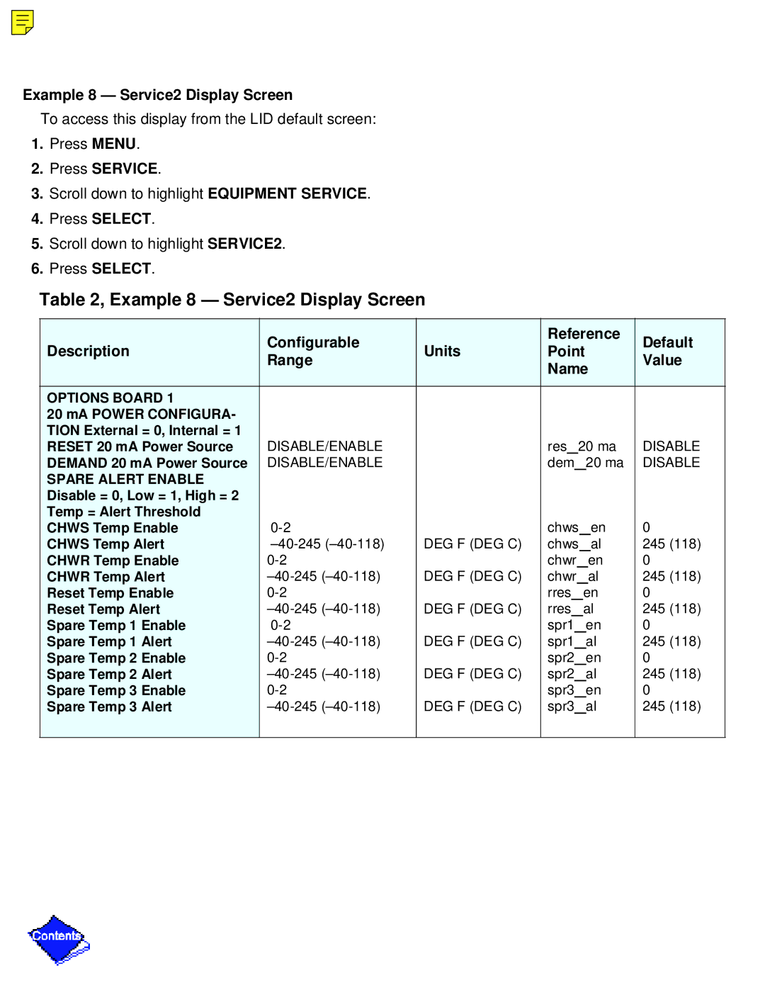 Carrier PC211 specifications Example 8 Service2 Display Screen 