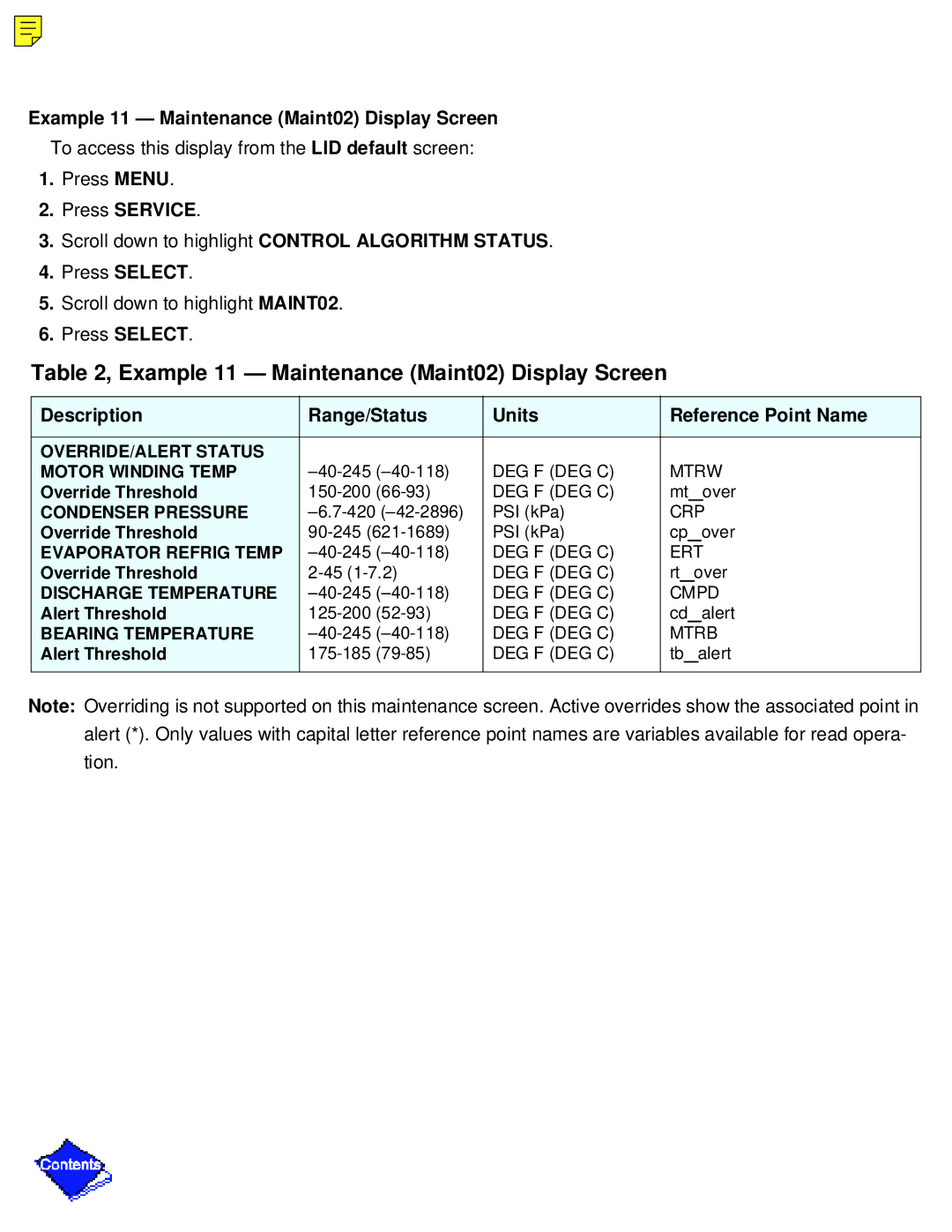 Carrier PC211 specifications Example 11 Maintenance Maint02 Display Screen 