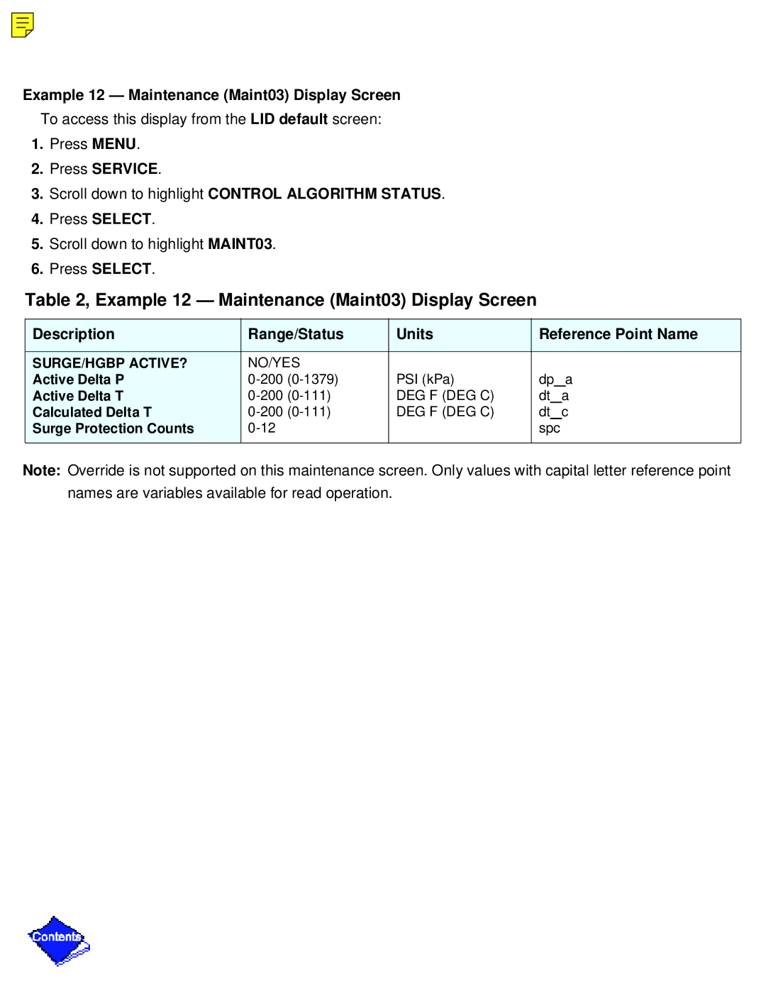 Carrier PC211 specifications Example 12 Maintenance Maint03 Display Screen 