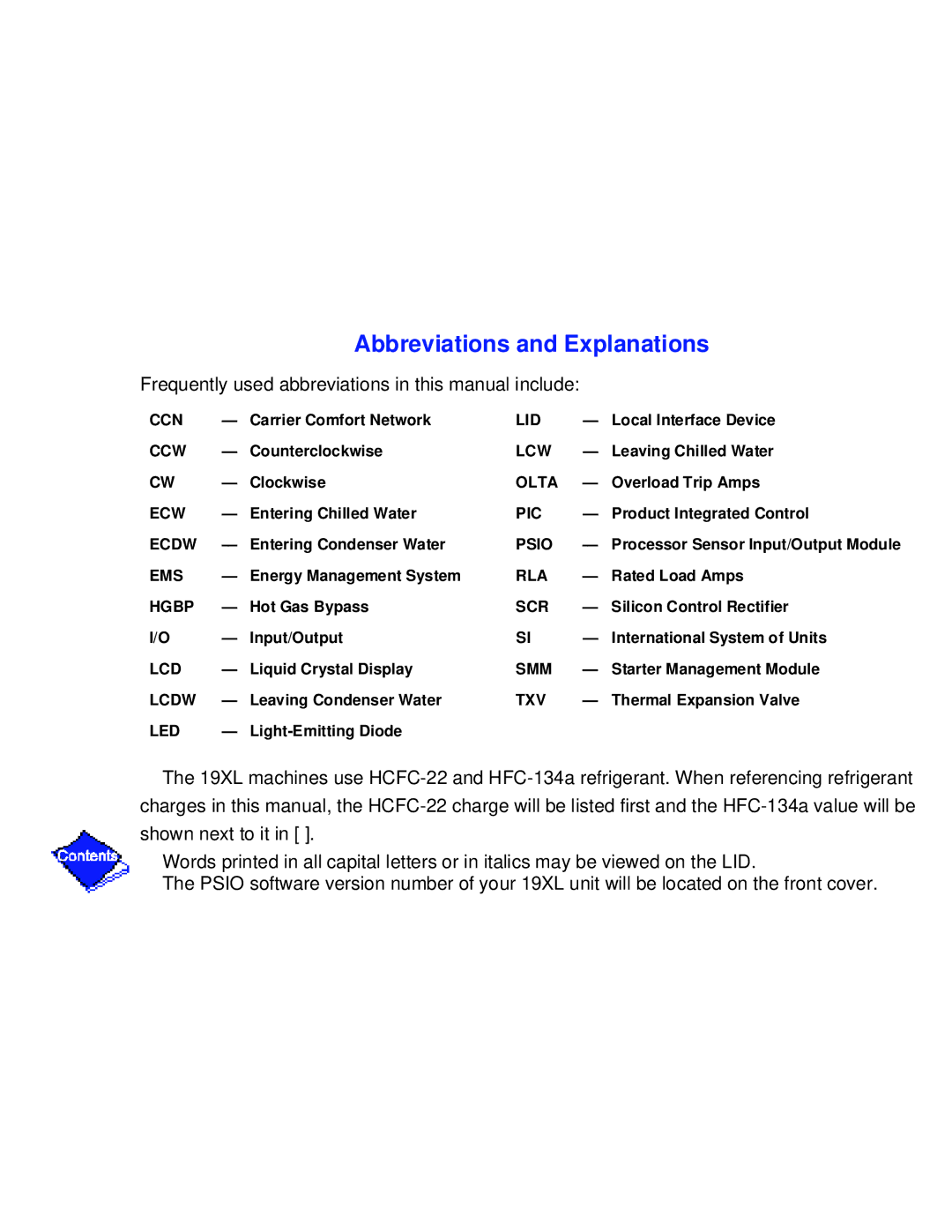 Carrier PC211 specifications Abbreviations and Explanations, Frequently used abbreviations in this manual include 