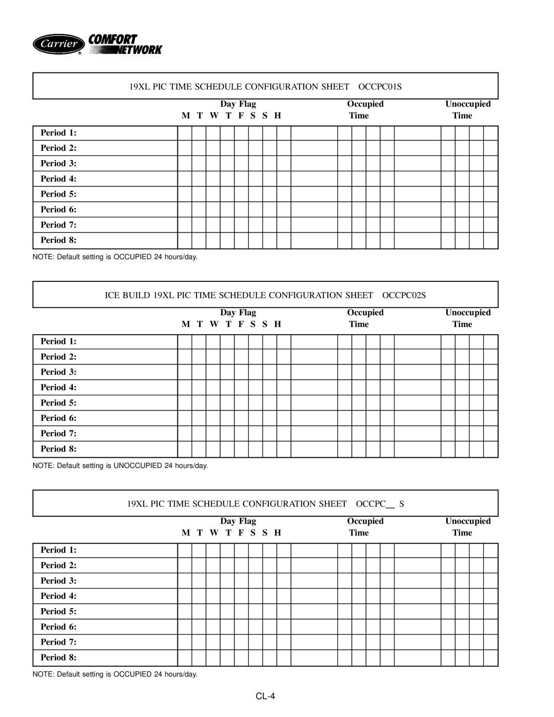 Carrier PC211 specifications 19XL PIC Time Schedule Configuration Sheet Occpc 