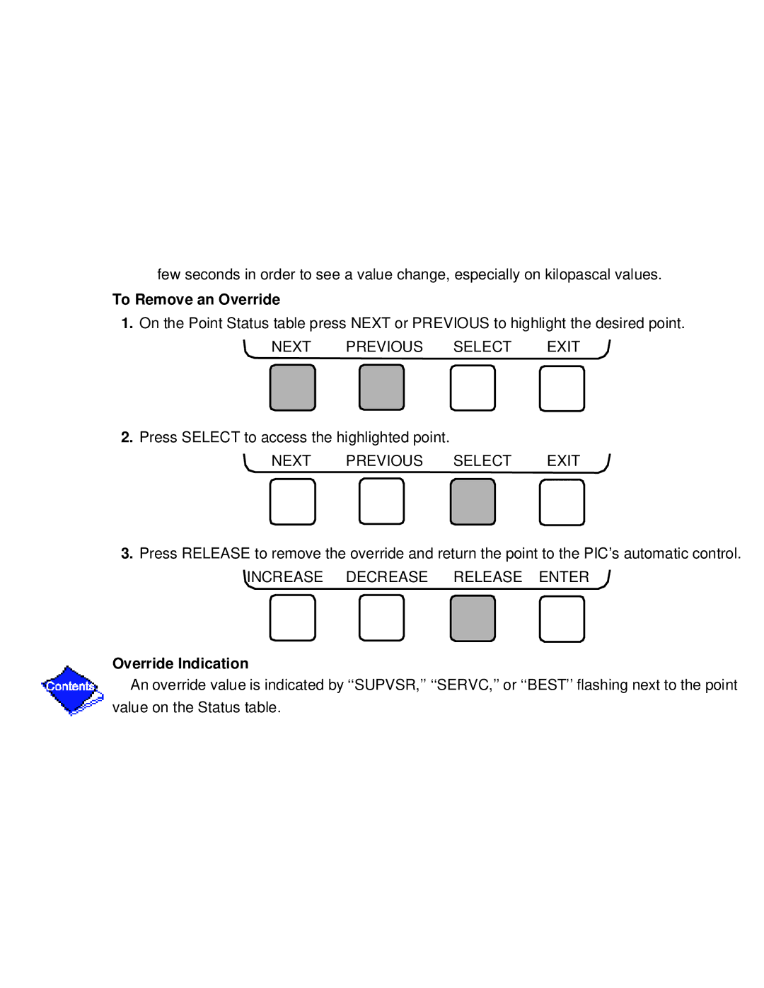 Carrier PC211 specifications To Remove an Override, Override Indication 