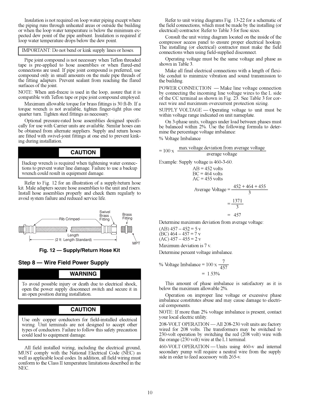 Carrier PCV015-060 specifications Wire Field Power Supply, Fitting 