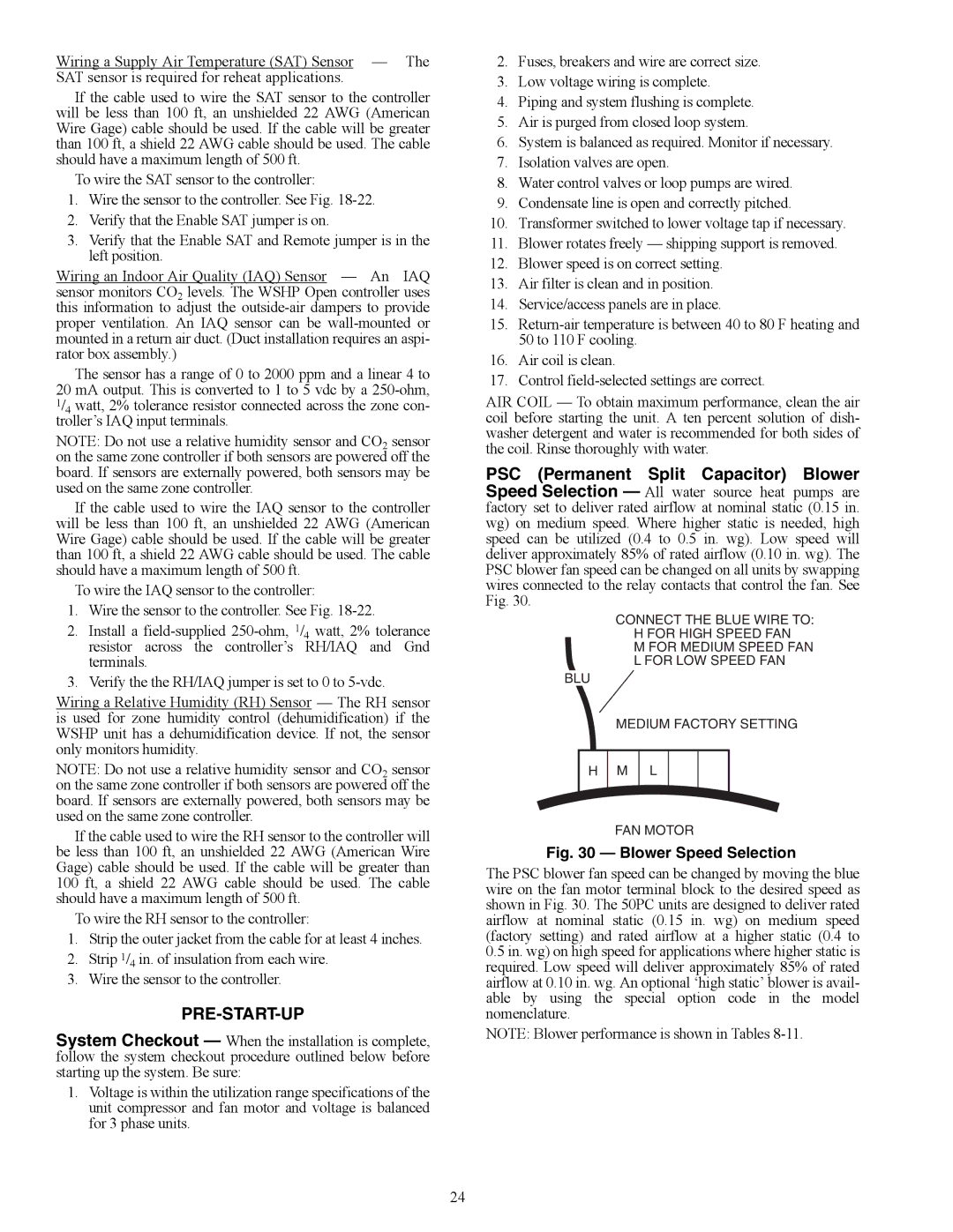 Carrier PCV015-060 specifications Pre-Start-Up, Blower Speed Selection 