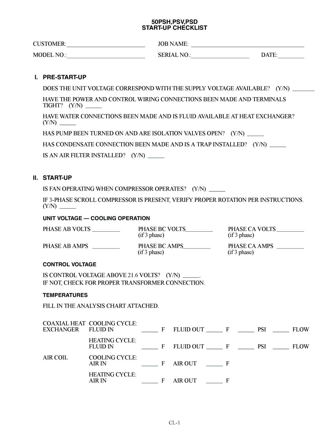 Carrier PSD006-070 instruction manual 50PSH,PSV,PSD START-UP Checklist, Ii. Start-Up 