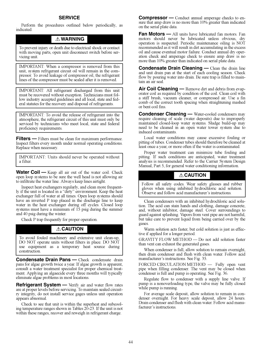 Carrier PTV, 50PTH specifications Service 